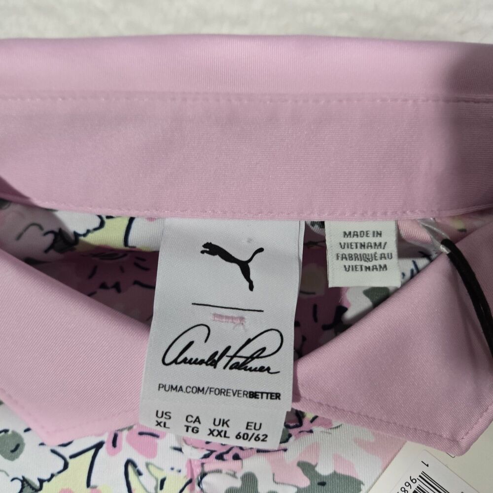 $90 Puma Arnold Palmer Polo Stretch Shirt Mens XL Floral Pattern Pink 623954 02 - Picture 5 of 10